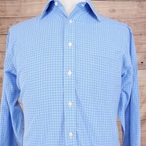 Stafford Shirt Mens 16 32-33 Blue Plaid Long Sleeve Button Up Easy Care Travel